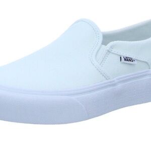Vans Asher Platform Canvas White Slip Ons Size 10 Women US